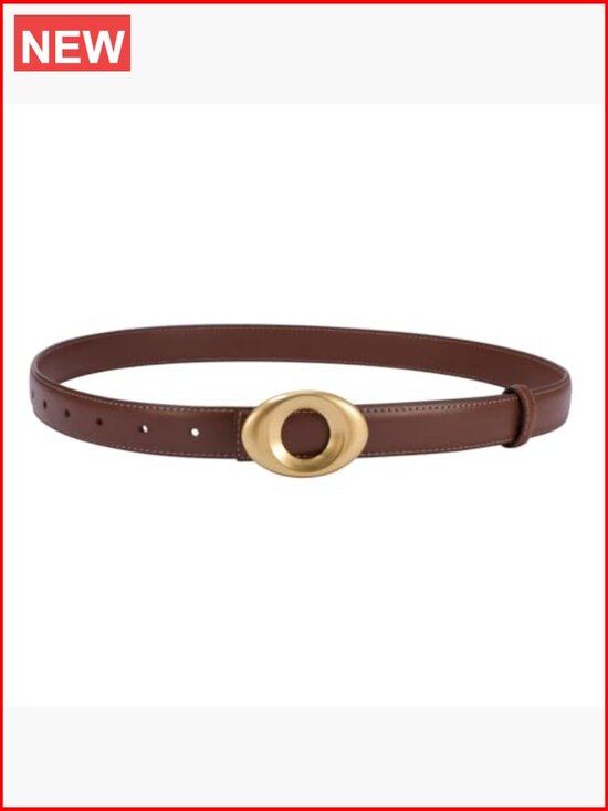 Genuine Leather Belt with Matte Oval Vintage Gold Buckle for Jeans Dresses main image 4